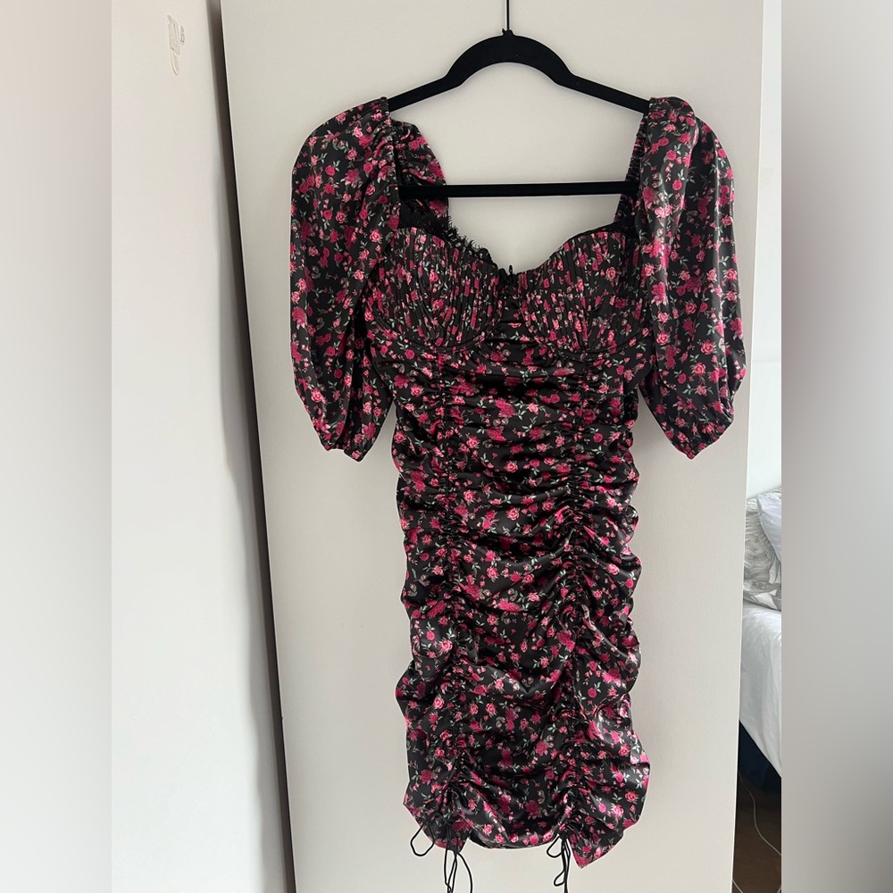 For Love And Lemons Black and Pink Ruched Melrose Dress